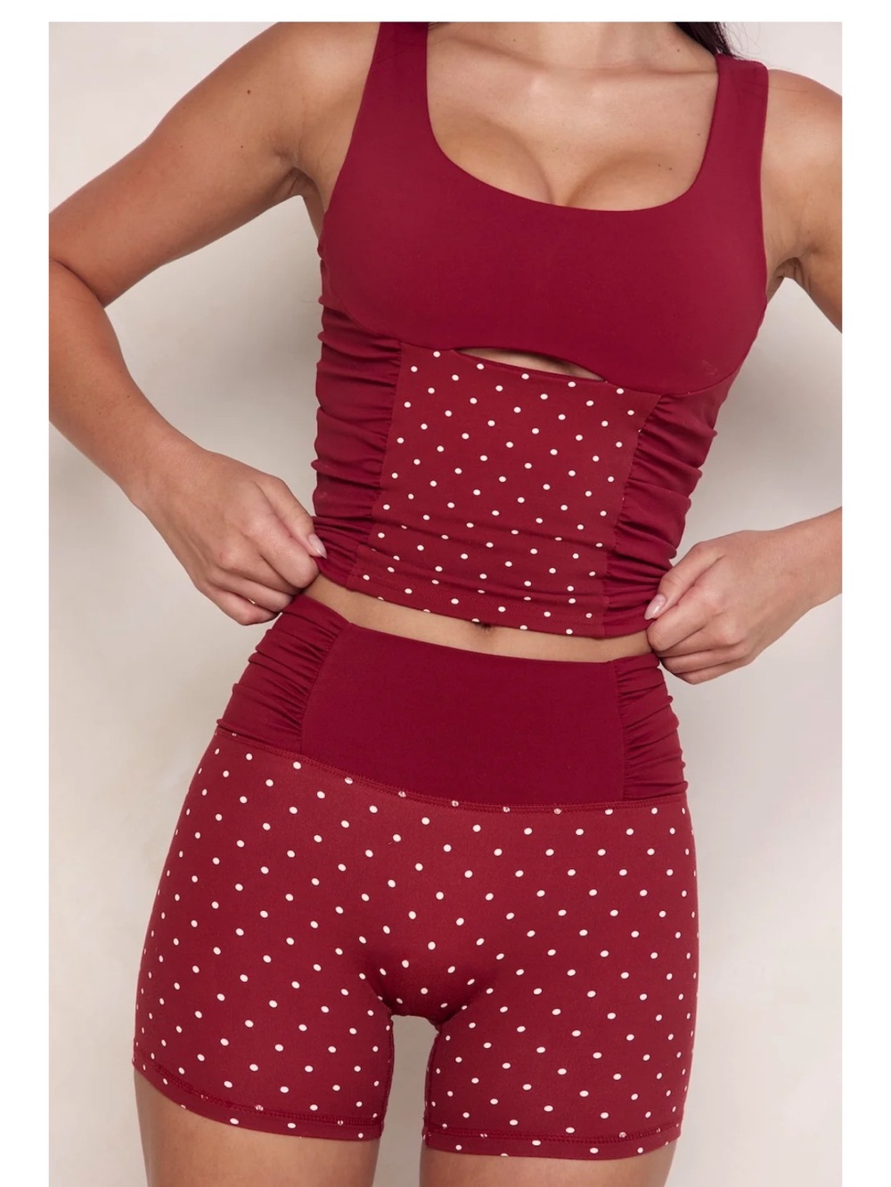 ASTORIA ACTIVEWEAR 3 PIECE SET - MERLOT POLKA DOT